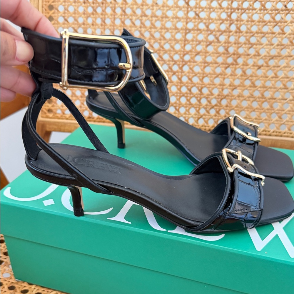 BRAND NEW JCrew Black Embossed Leather Sandals
